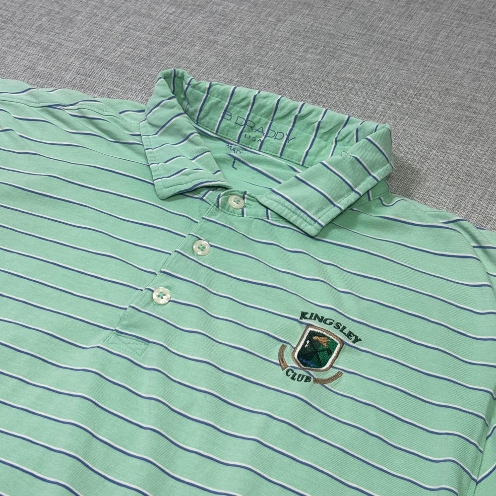 B. Draddy USA Golf Kingsley Club Polo Shirt Mens L Green Striped Cotton Stretch